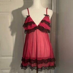 Elegant Pink and Black Lace Chemise